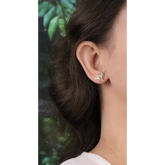 14k Yellow Gold Rose Gold White Gold Leaf Earrings Stud Post Earrings 1/2" - Picture 4 of 11